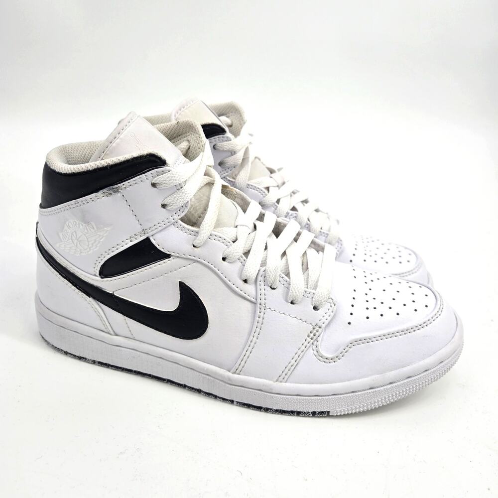 Nike Women's 8 Air Jordan 1 Mid White Black Sneakers Shoes Basketball Sports